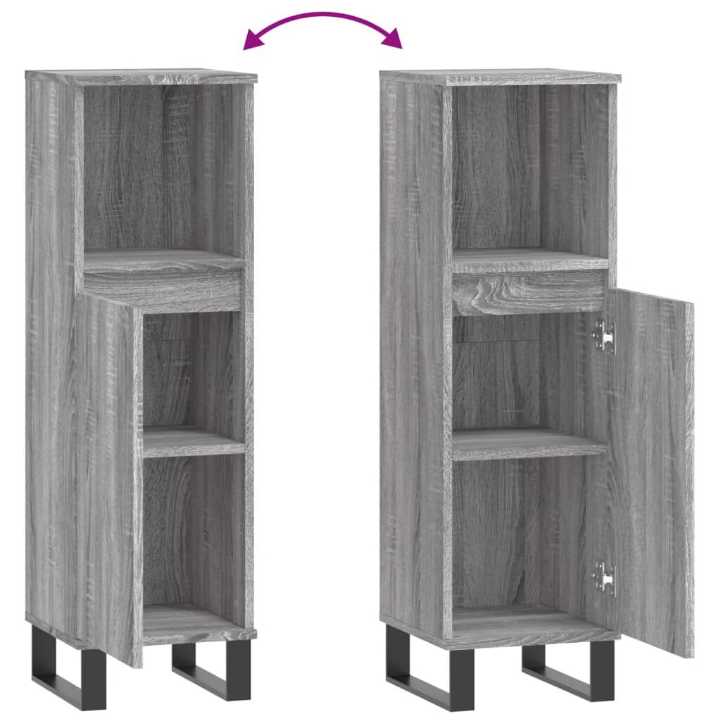 vidaXL Ντουλάπι Μπάνιου Γκρι Sonoma 30x30x100 εκ. Επεξεργασμένο Ξύλο