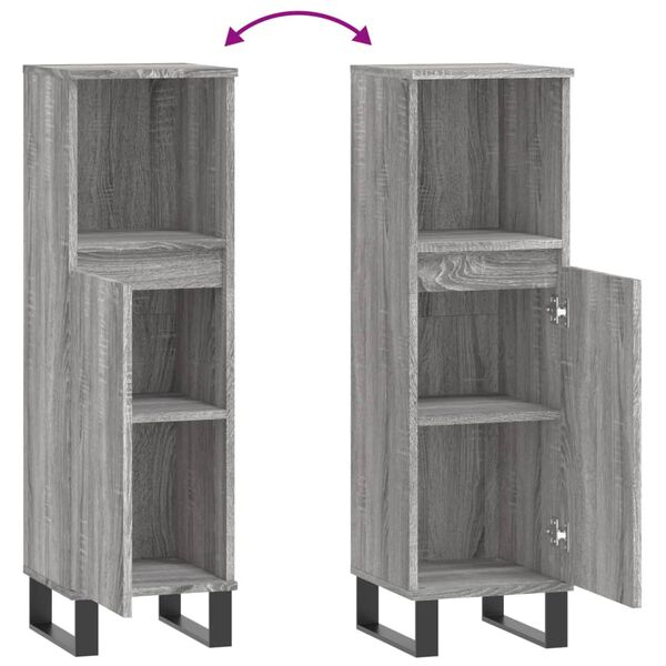 vidaXL Ντουλάπι Μπάνιου Γκρι Sonoma 30x30x100 εκ. Επεξεργασμένο Ξύλο