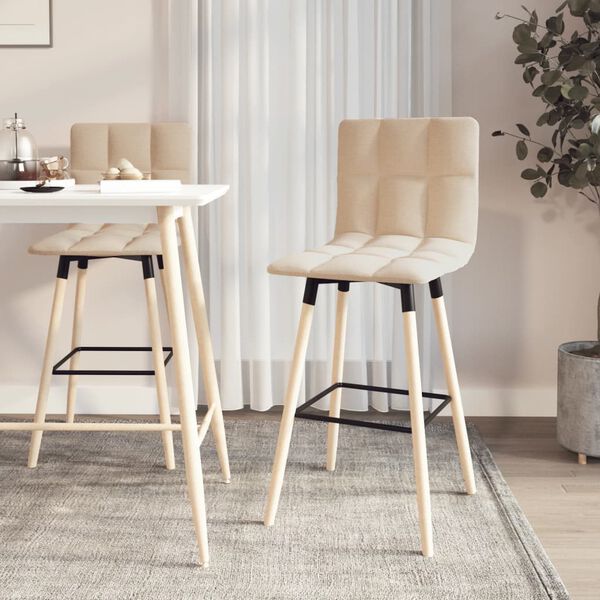vidaXL Σκαμπό Μπαρ 2 τεμ. Κρεμ Υφασμάτινα