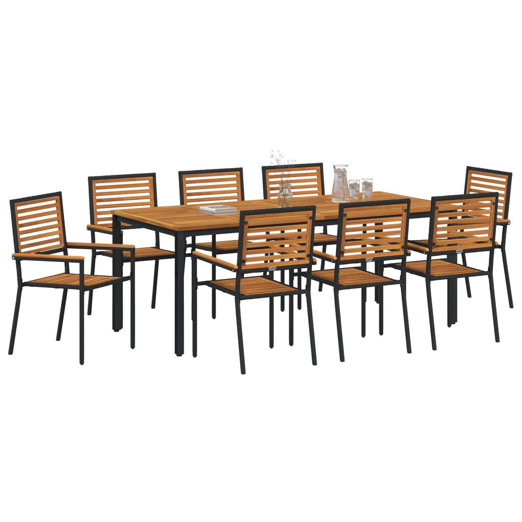 vidaXL Σέτ φαγητού για κήπο 9 pcs Μαύρο 200 x 100 x 75 cm