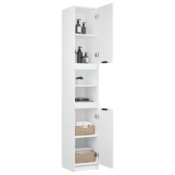 vidaXL Ντουλάπι Μπάνιου Λευκό 32 x 34 x 188,5 εκ. Επεξεργασμένο Ξύλο