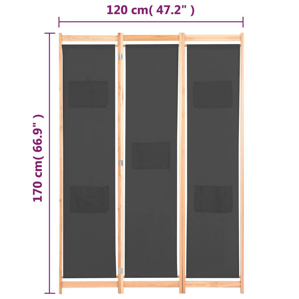vidaXL Διαχωριστικό Δωματίου με 3 Πάνελ Γκρι 120x170x4 εκ. Υφασμάτινο
