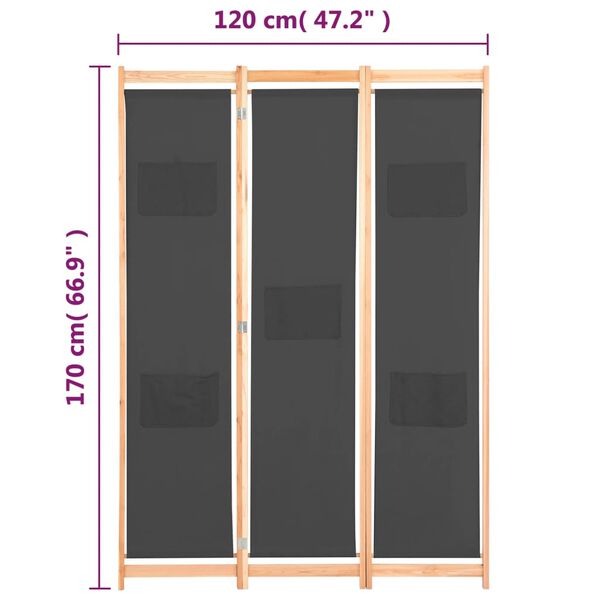 vidaXL Διαχωριστικό Δωματίου με 3 Πάνελ Γκρι 120x170x4 εκ. Υφασμάτινο