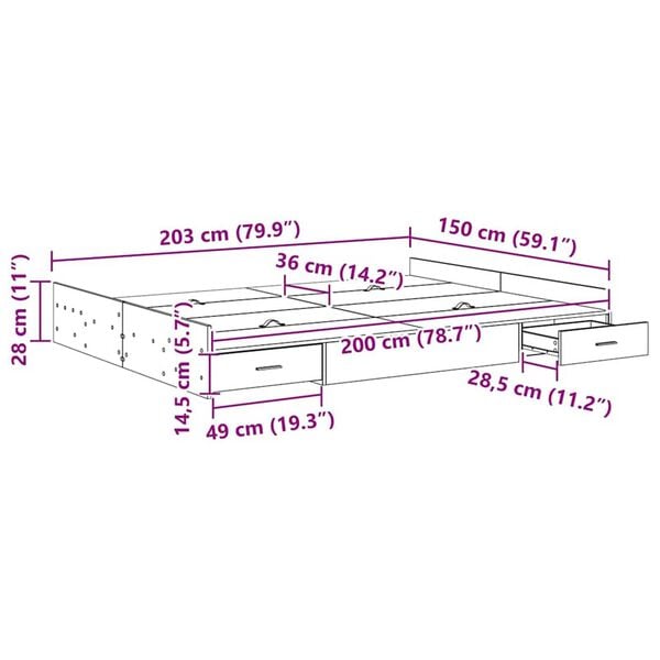 vidaXL Κρεβάτι με αποθηκευτικό χώρο Γκρι sonoma 150 x 200 cm