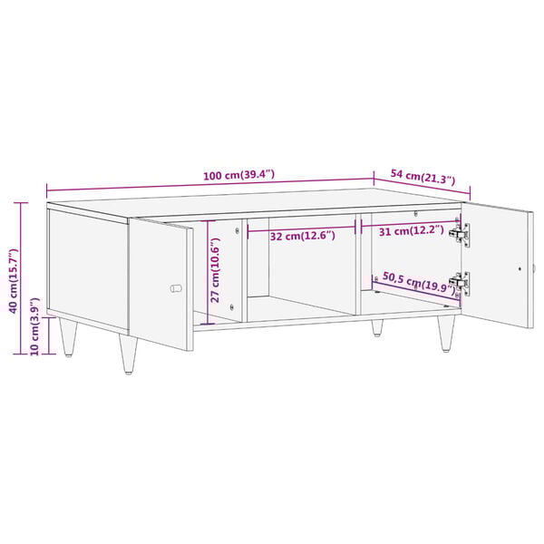 vidaXL Τραπεζάκι Σαλονιού 100 x 54 x 40 εκ. από Μασίφ Ξύλο Μάνγκο