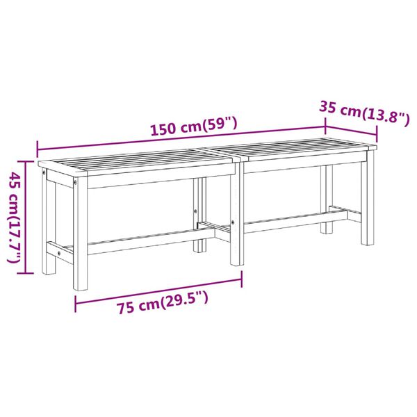 vidaXL Παγκάκι Κήπου 150 x 35 x 45 εκ. από Μασίφ Ξύλο Ακακίας