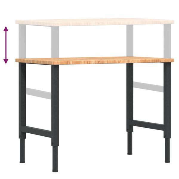 vidaXL Πάγκος Εργασίας Ορθογώνιος 100x60x(71,5-98) εκ Μασίφ Ξύλο Δρυός