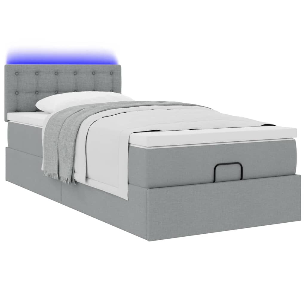 vidaXL Οθωμανικό κρεβάτι με στρώμα & LEDs Ανοιχτό γκρι 80x200cm ύφασμα