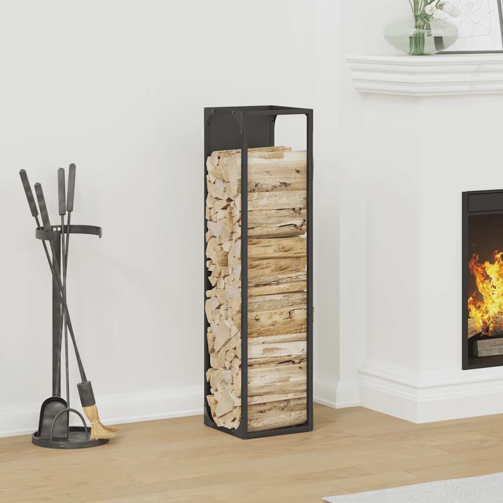 vidaXL Ράφι για καυσόξυλα Μαύρο 25x25x100 εκ. Ατσάλι ψυχρής έλασης