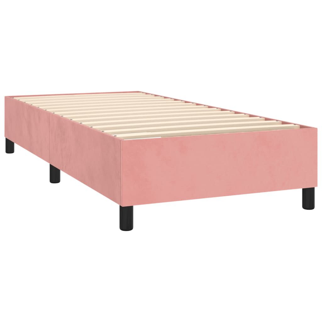 vidaXL Κρεβάτι Boxspring με Στρώμα & LED Ροζ 90x190 εκ. Βελούδινο