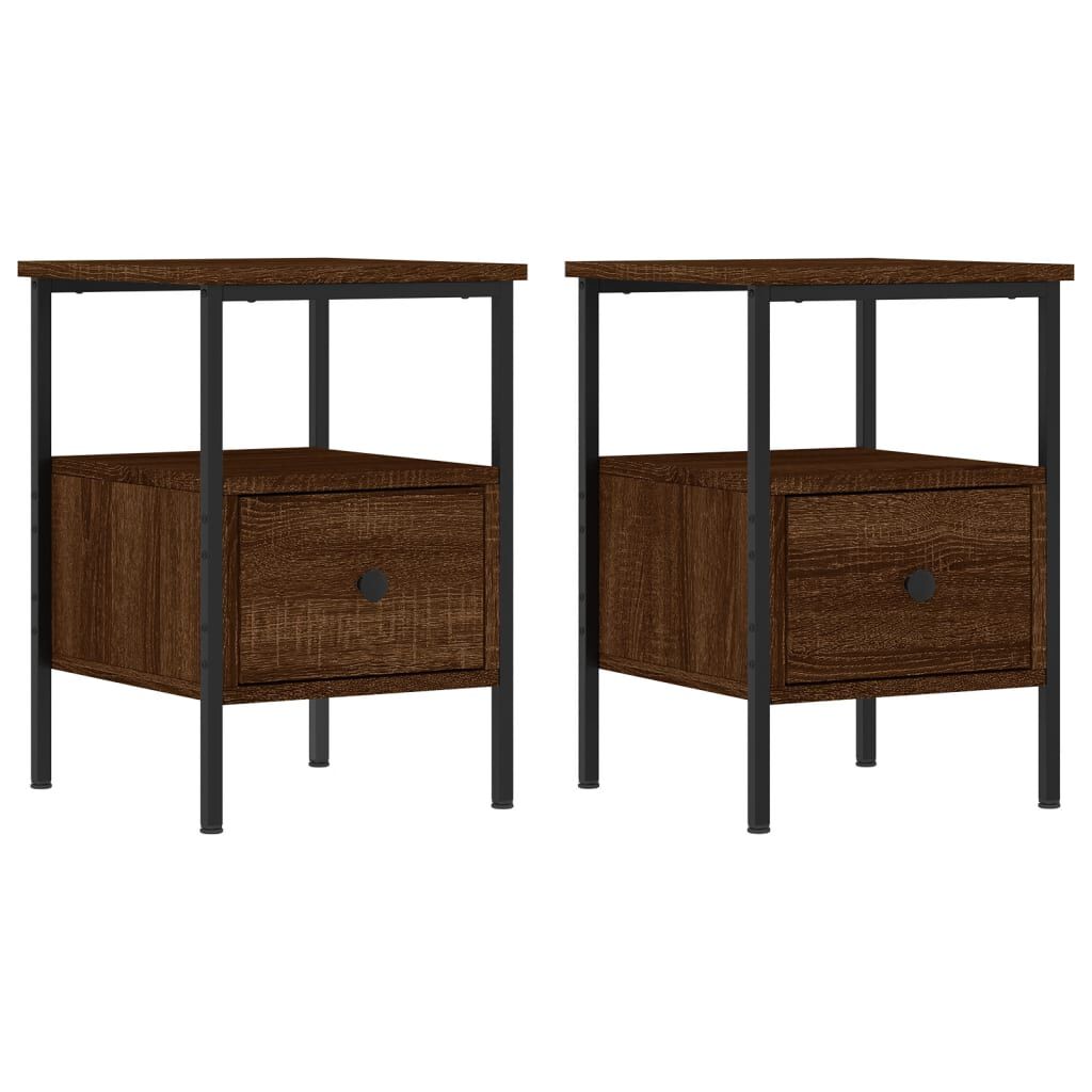 vidaXL Κομοδίνα 2 τεμ. Καφέ Δρυς 34 x 36 x 50 εκ. Επεξεργασμένο Ξύλο