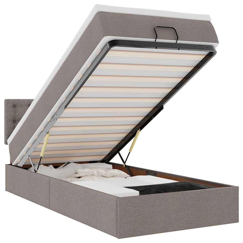 vidaXL Οθωμανικό κρεβάτι με στρώμα & LEDs Taupe 100x200 cm Ύφασμα