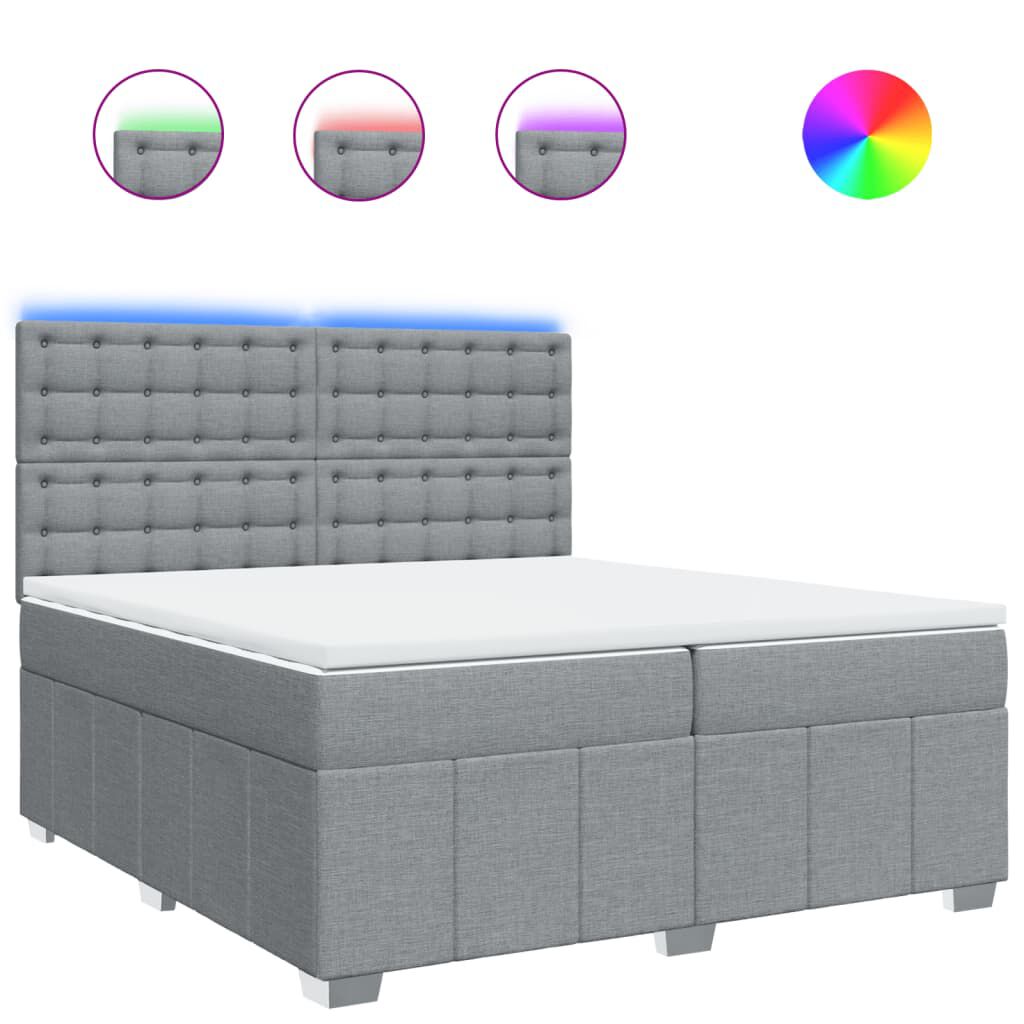 vidaXL Κρεβάτι Boxspring με Στρώμα Ανοιχτό Γκρι 200x200 εκ. Υφασμάτινο