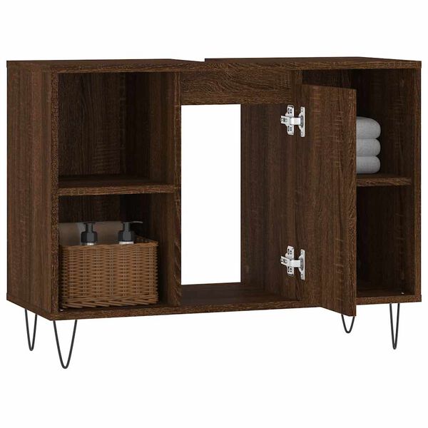 vidaXL Ντουλάπι Μπάνιου Καφέ Δρυς 80 x 33 x 60 εκ. Επεξεργασμένο Ξύλο