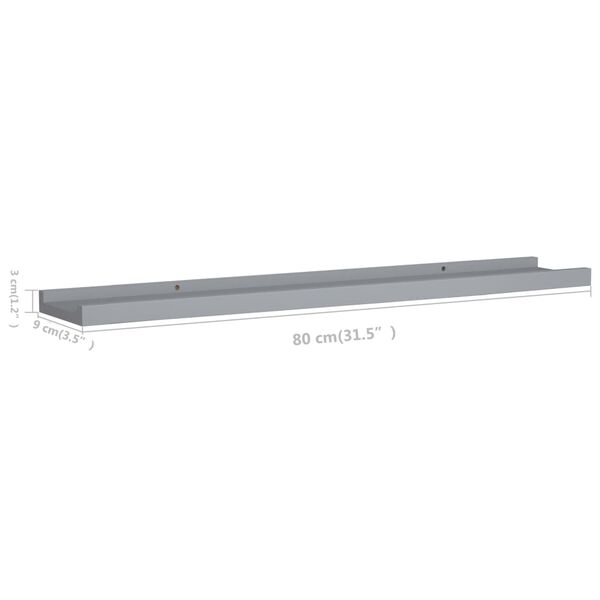 vidaXL Ράφια για Κορνίζες 2 τεμ. Γκρι 80 x 9 x 3 εκ. από MDF
