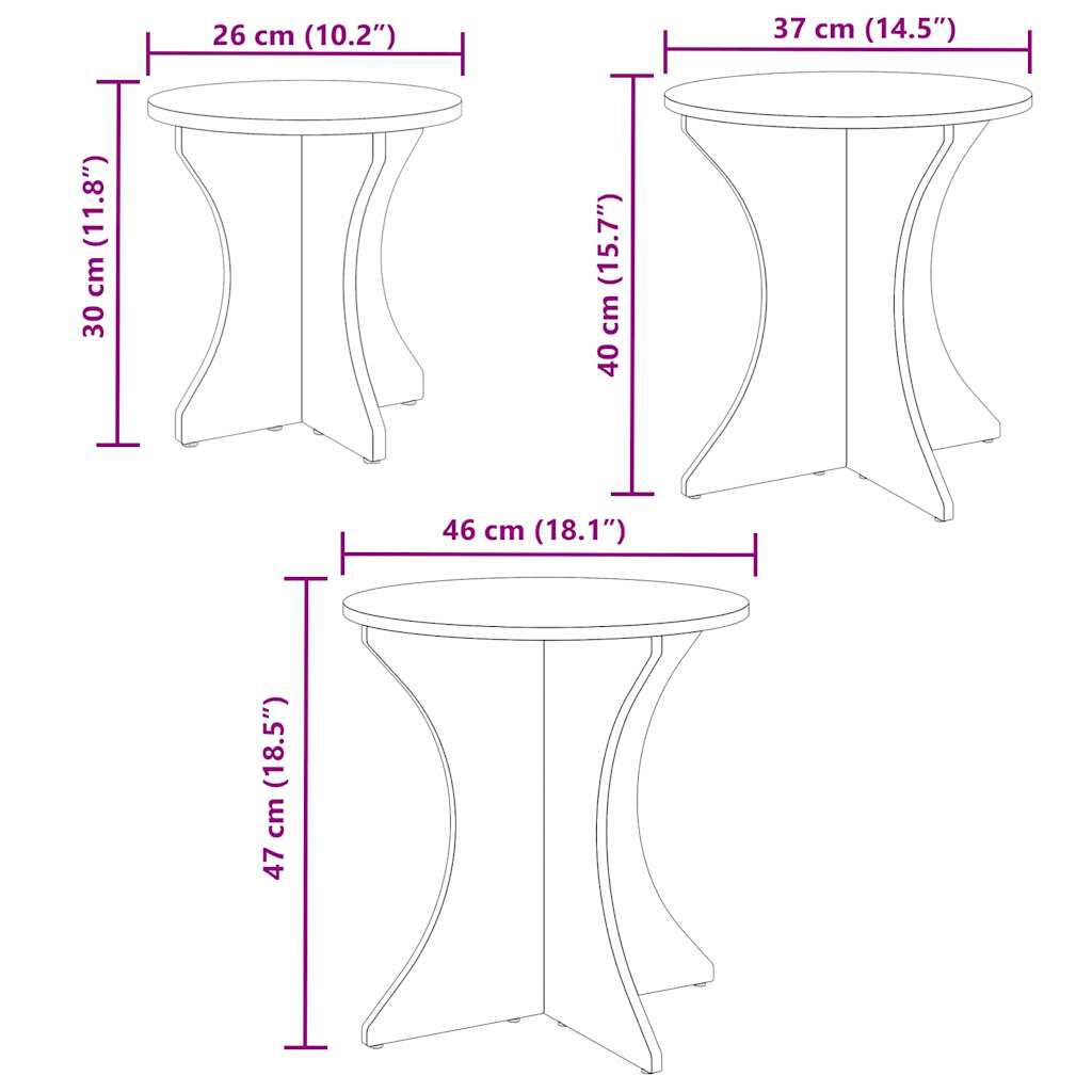 vidaXL Τραπεζάκι σαλονιού 3 pcs Φυσικό 46 x 46 x 47 εκ.