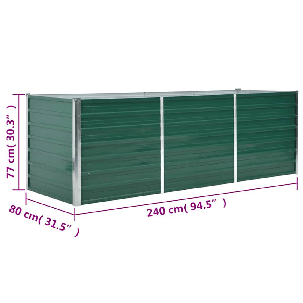 vidaXL Ζαρντινιέρα Υπερυψωμένη Πράσινη 240x80x77 εκ. Γαλβαν. Χάλυβας