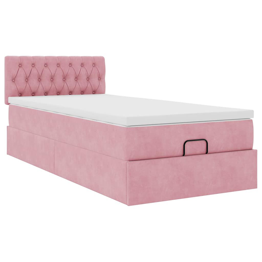 vidaXL Οθωμανικό κρεβάτι με στρώμα ροζ 100x200cm Velvet