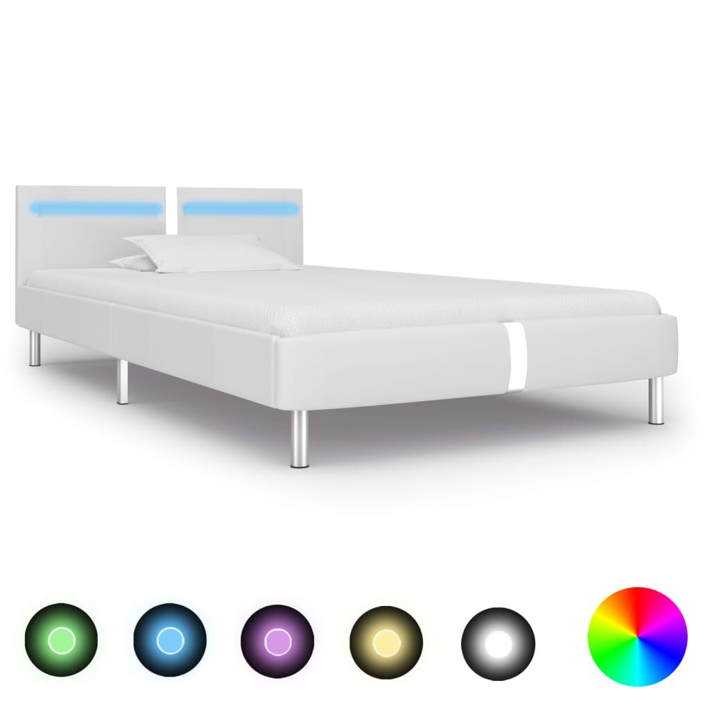 vidaXL Πλαίσιο Κρεβατιού με LED Λευκό 90x200 εκ. από Συνθετικό Δέρμα