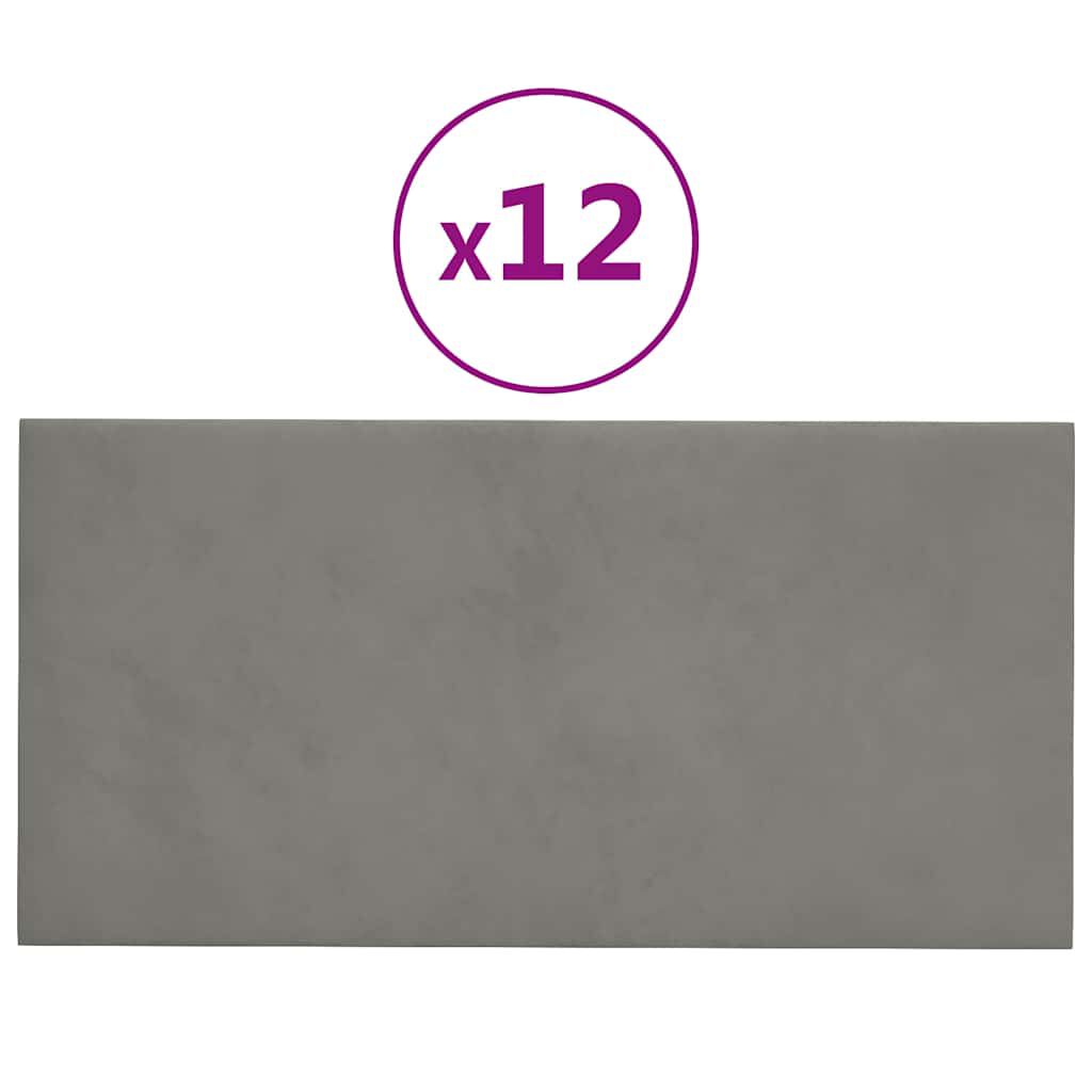 vidaXL Πάνελ Τοίχου 12 τεμ. Ανοιχτό Γκρι 30x15 εκ. 0,54 μ² Βελούδινα