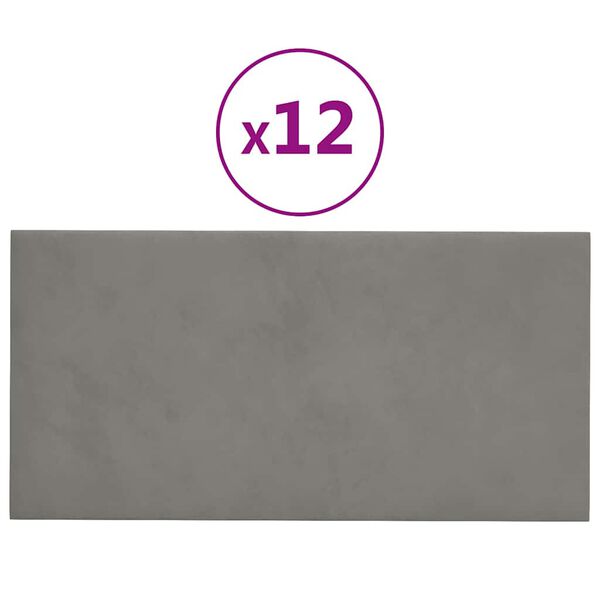 vidaXL Πάνελ Τοίχου 12 τεμ. Ανοιχτό Γκρι 30x15 εκ. 0,54 μ² Βελούδινα