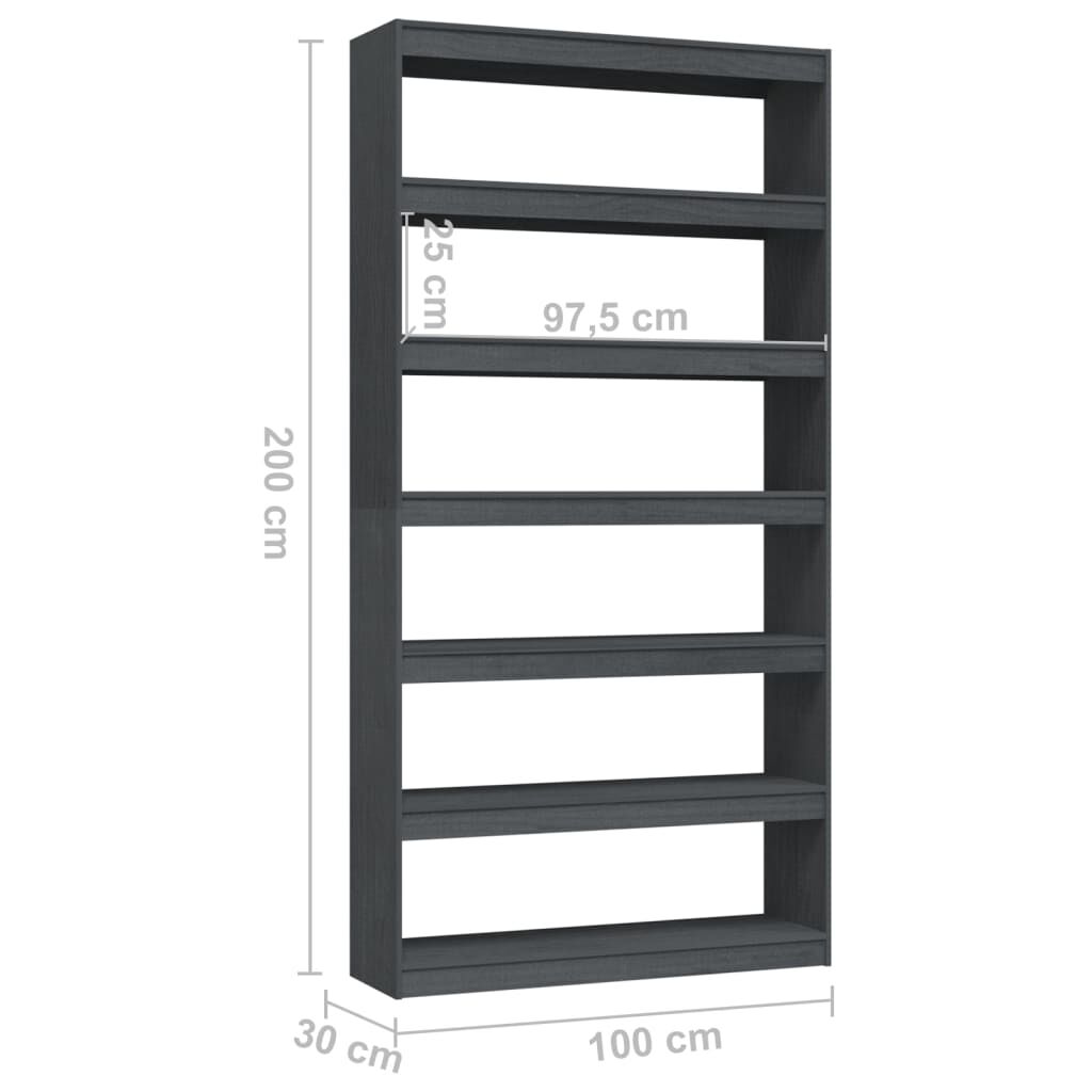 vidaXL Βιβλιοθήκη/Διαχωριστικό Χώρου Γκρι 100x30x200 εκ. Ξύλο Πεύκου