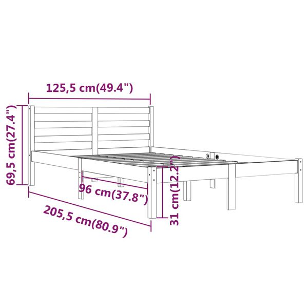 vidaXL Πλαίσιο Κρεβατιού Γκρι 120 x 200 εκ. από Μασίφ Ξύλο Πεύκου
