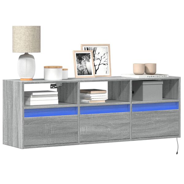 vidaXL Έπιπλο Τοίχου Τηλεόρασης με LED Γκρι Sonoma 130x31x45 εκ.