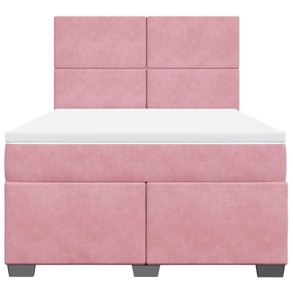 vidaXL Κρεβάτι Boxspring με Στρώμα Ροζ 140x190 εκ. Βελούδινο