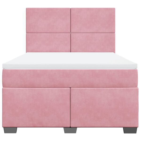 vidaXL Κρεβάτι Boxspring με Στρώμα Ροζ 140x190 εκ. Βελούδινο