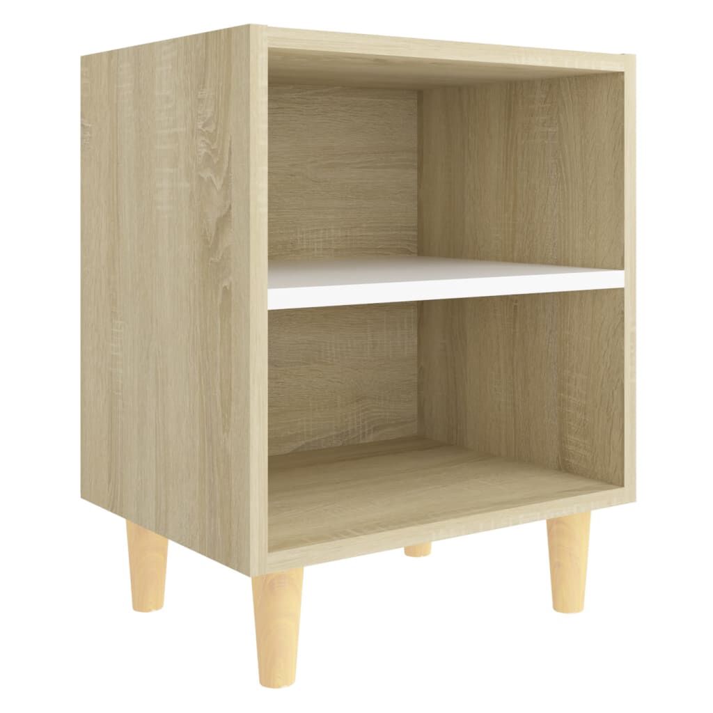 vidaXL Κομοδίνα 2 τεμ Sonoma Δρυς/Λευκό 40x30x50εκ Μασίφ Ξύλινα Πόδια