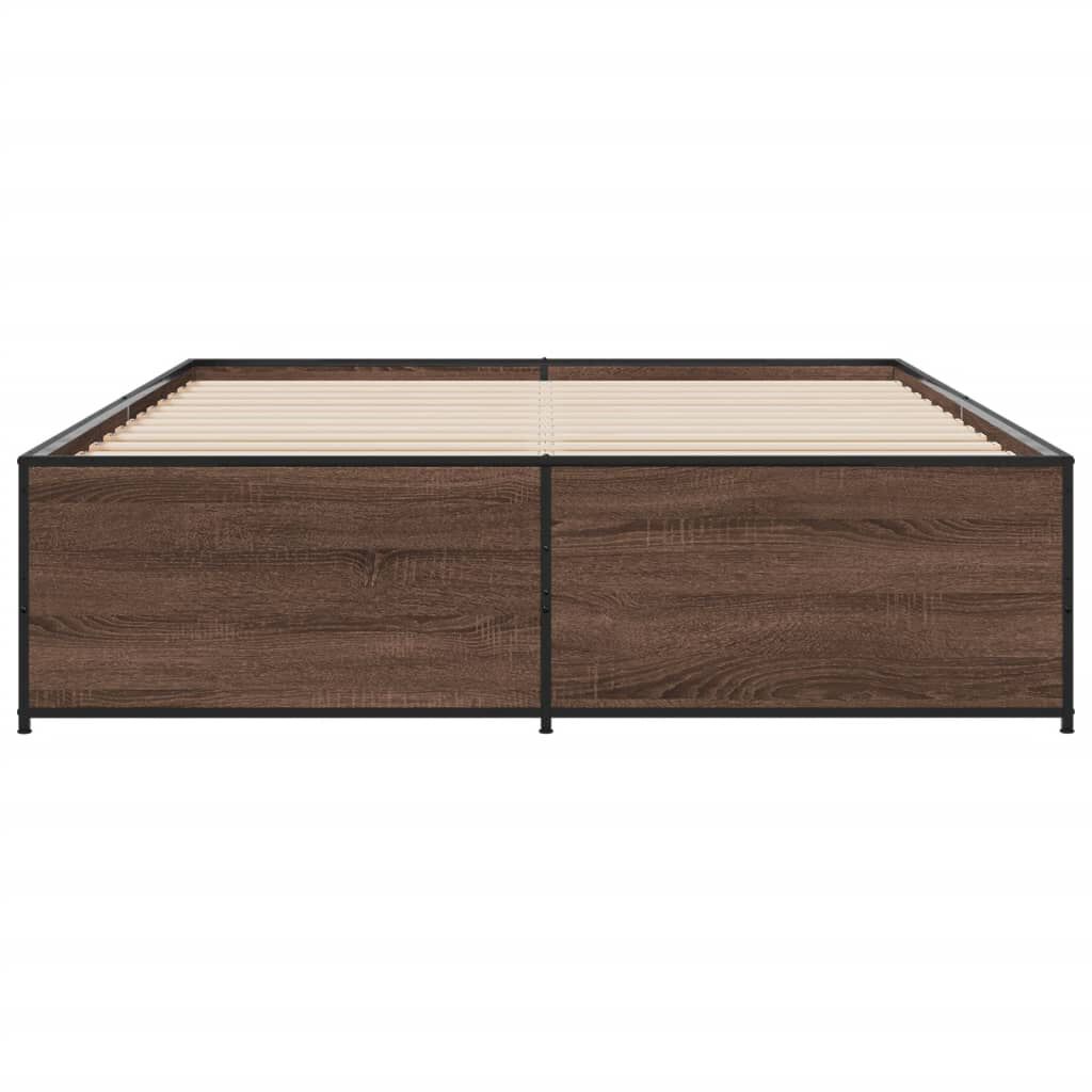 vidaXL Πλαίσιο Κρεβατιού Καφέ Δρυς 140x200 εκ. Επεξ. Ξύλο & Μέταλλο