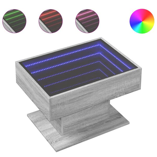 vidaXL Τραπεζάκι Σαλονιού με LED Γκρι 70x50x45 εκ. Επεξεργασμένο Ξύλο
