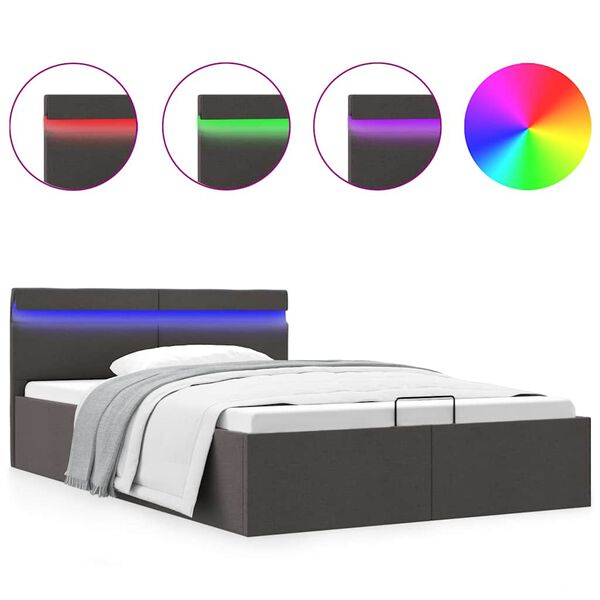vidaXL Πλαίσιο Κρεβατιού με Αποθ. Χώρο/LED Σκ. Γκρι 140x200 εκ. Ύφασμα