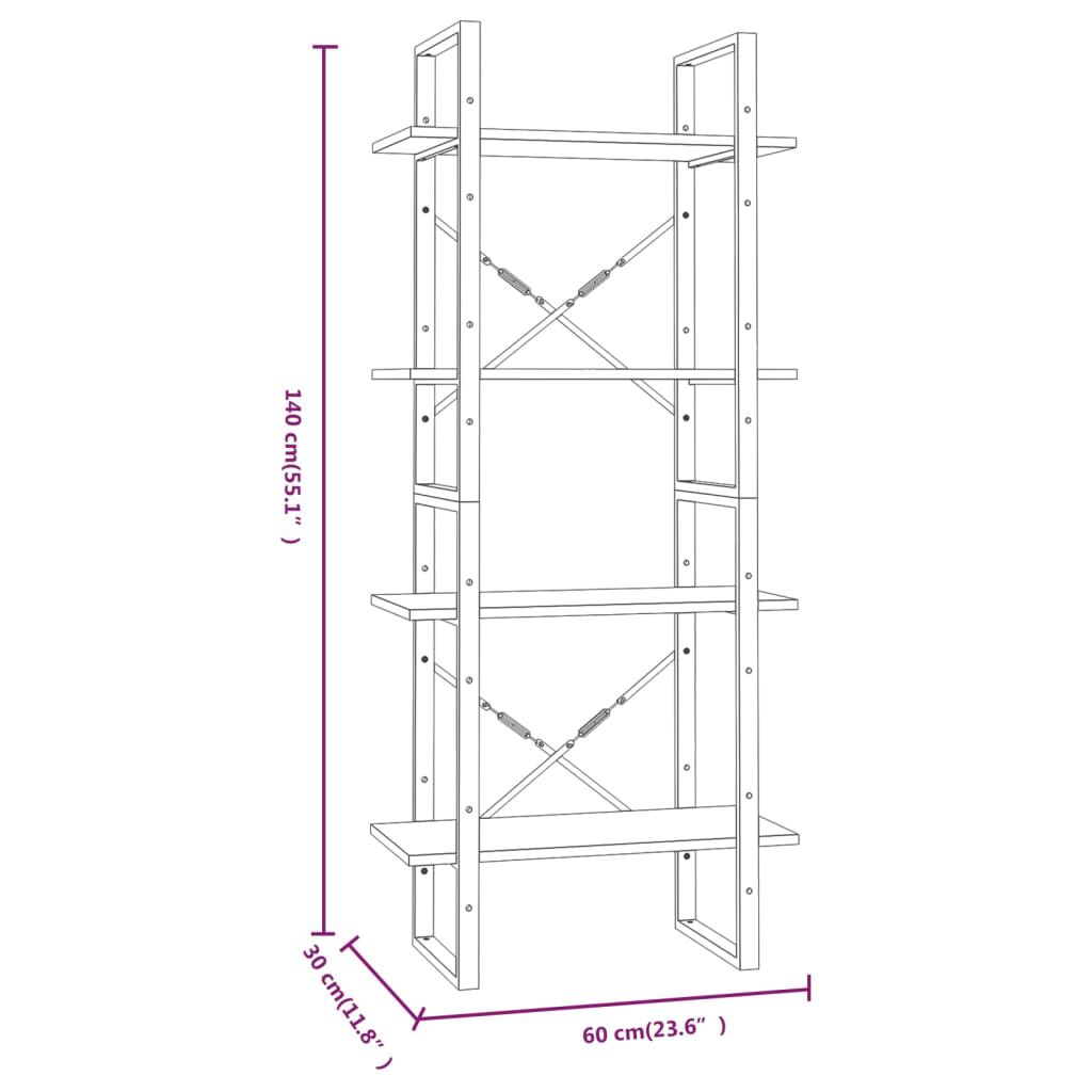 vidaXL Βιβλιοθήκη με 4 Ράφια Καφέ Δρυς 60x30x140 εκ. Επεξεργ. Ξύλο