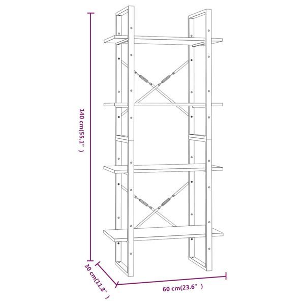 vidaXL Βιβλιοθήκη με 4 Ράφια Καφέ Δρυς 60x30x140 εκ. Επεξεργ. Ξύλο