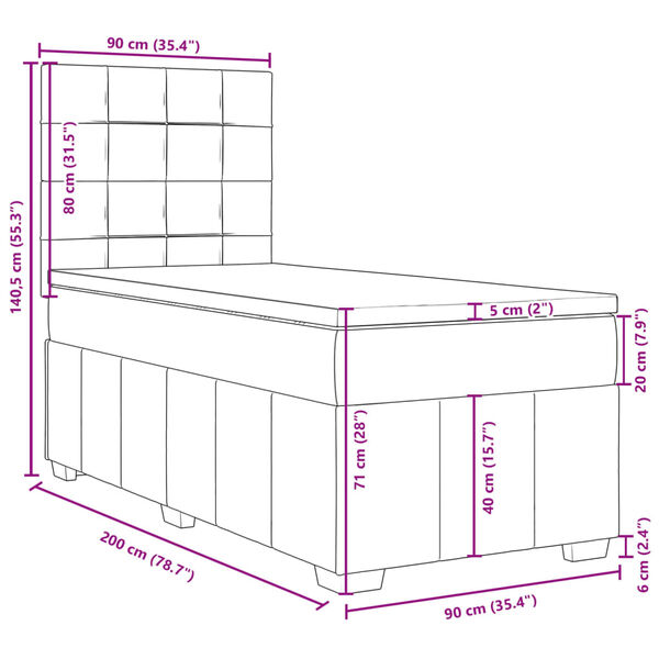 vidaXL Κρεβάτι Boxspring με Στρώμα Σκούρο Γκρι 90x200 εκ. Υφασμάτινο