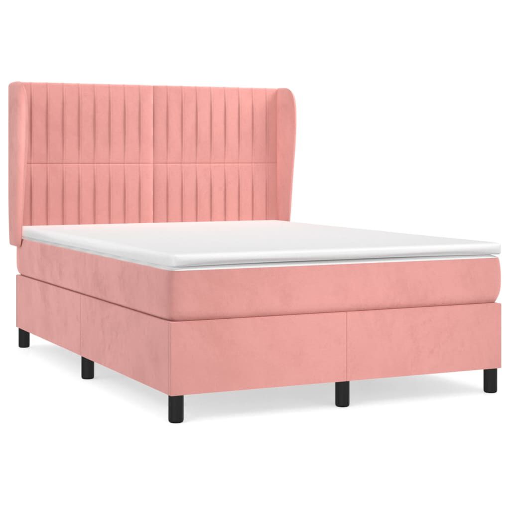 vidaXL Κρεβάτι Boxspring με Στρώμα Ροζ 140x200 εκ. Βελούδινο