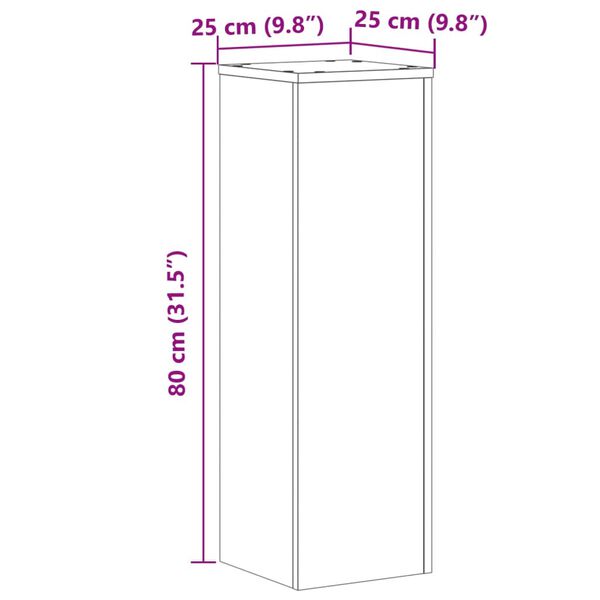 vidaXL Βάσεις Φυτών 2Τεμ. Καπνιστή Δρυς 25x25x80εκ. Επεξεργασμένο Ξύλο