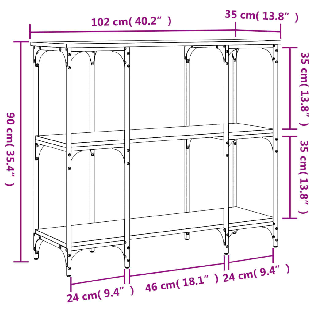 vidaXL Τραπέζι Κονσόλα Καφέ Δρυς 102x35x90 εκ. Επεξεργασμένο Ξύλο
