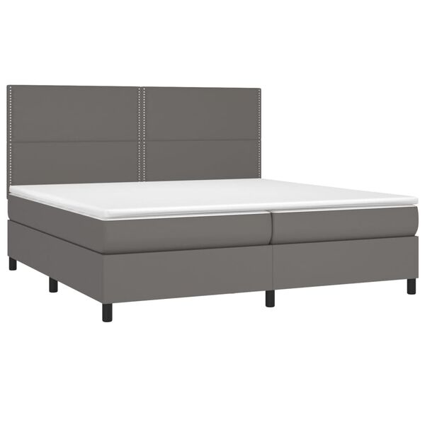vidaXL Κρεβάτι Boxspring με Στρώμα & LED Γκρι 200x200 εκ. Συνθ. Δέρμα