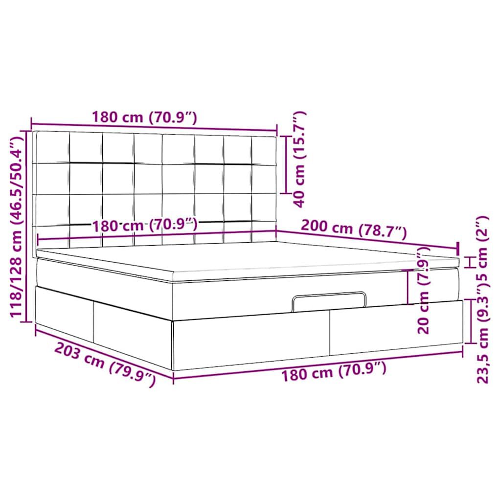 vidaXL Οθωμανικό κρεβάτι με στρώματα & LEDs Σκούρο μπλε Βελούδο