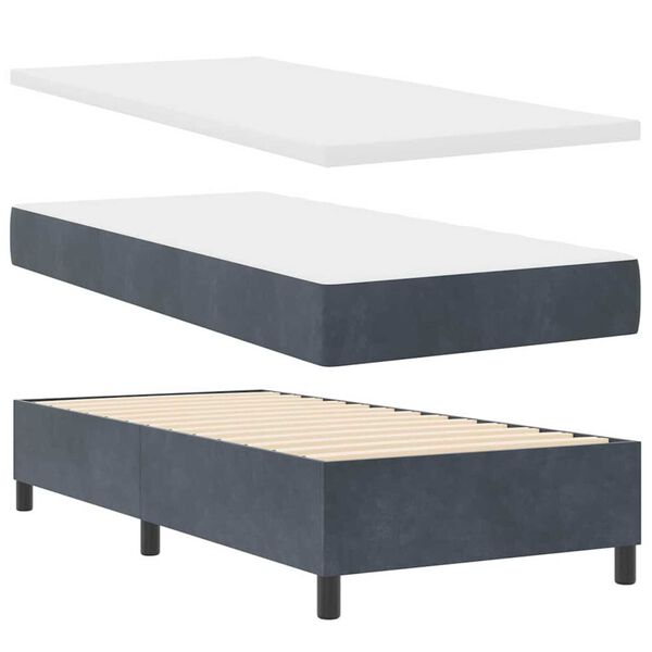vidaXL Κρεβάτι Box Spring LED με Στρώμα Σκούρο γκρι 90 x 200 cm
