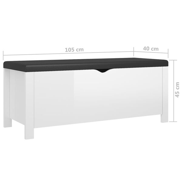 vidaXL Κουτί Αποθήκευσης Γυαλ. Λευκό 105x40x45εκ. Μοριοσαν. & Μαξιλάρι