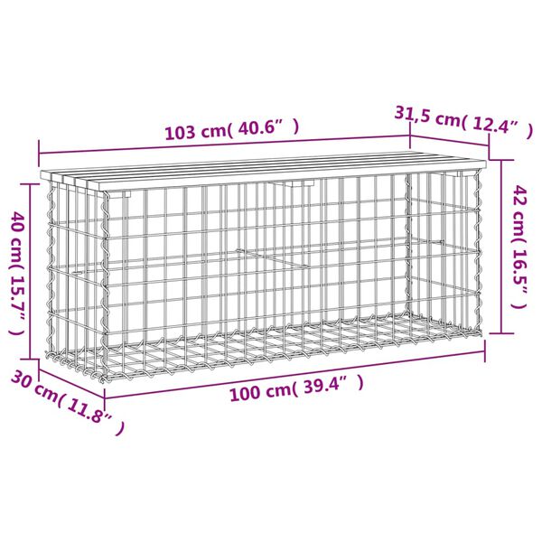 vidaXL Παγκάκι Κήπου Συρματοκιβώτιο 103x31,5x42 εκ. Μασίφ Ξύλο Πεύκου