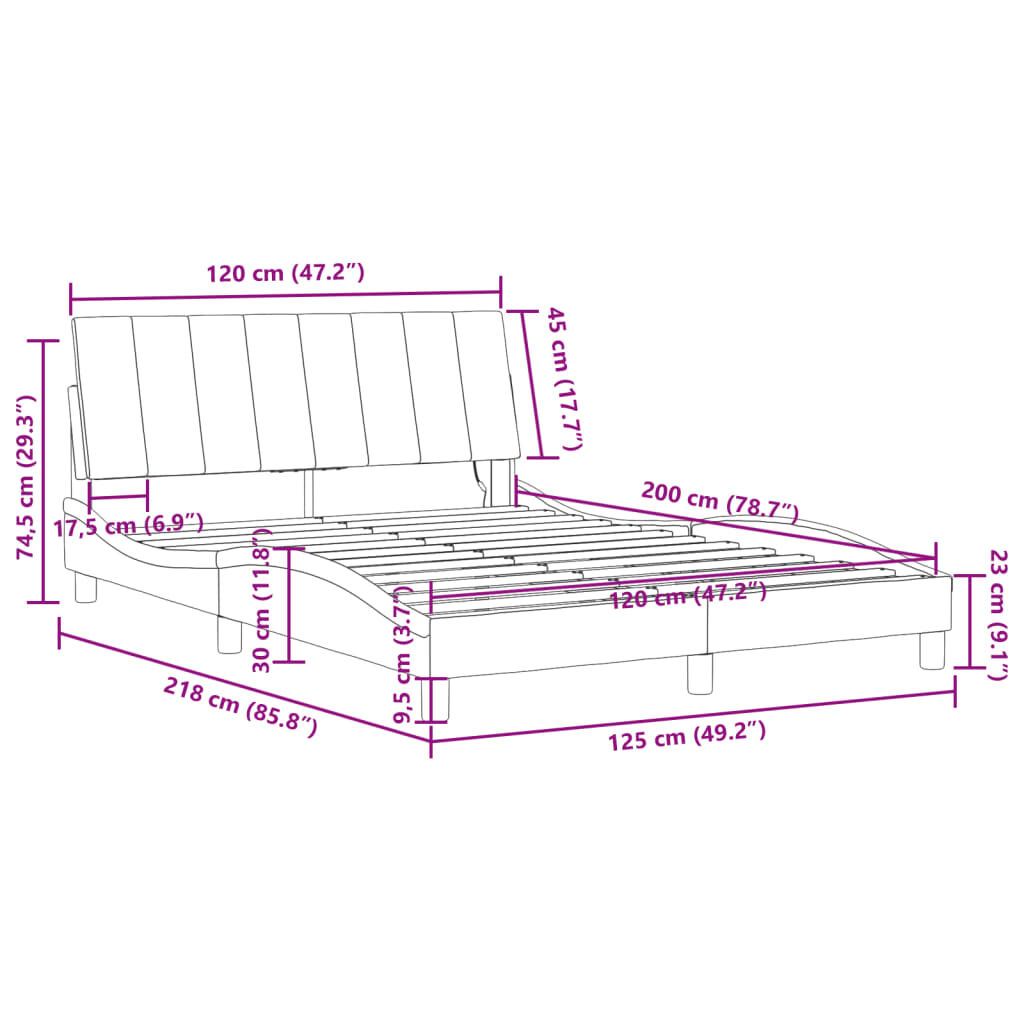 vidaXL Πλαίσιο Κρεβατιού με LED Μπλε 120x200 εκ. Βελούδινο