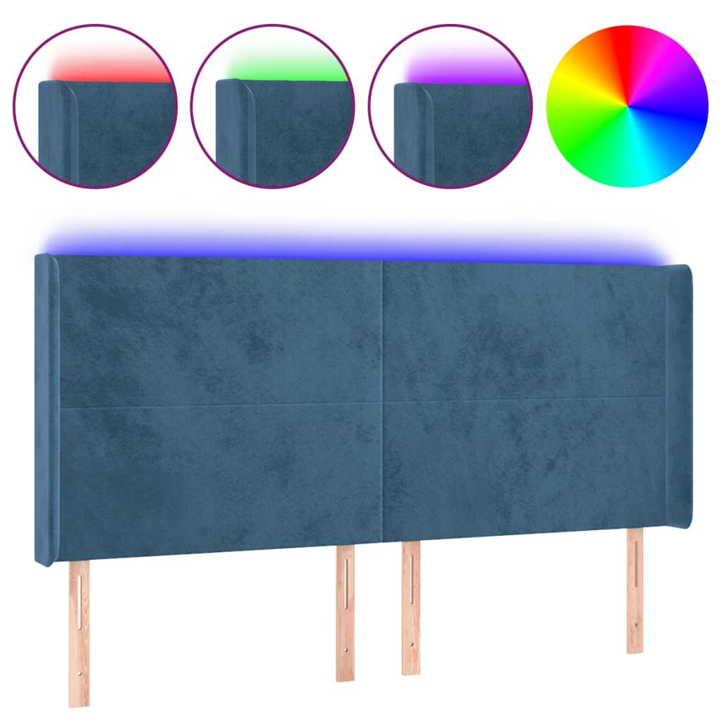 vidaXL Κεφαλάρι Κρεβατιού LED Σκούρο Μπλε 163x16x118/128 εκ. Βελούδινο