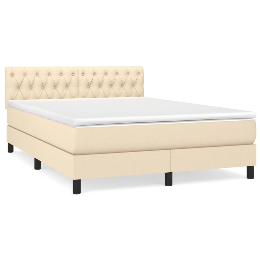 vidaXL Κρεβάτι Boxspring με Στρώμα Κρεμ 140x200 εκ. Υφασμάτινο