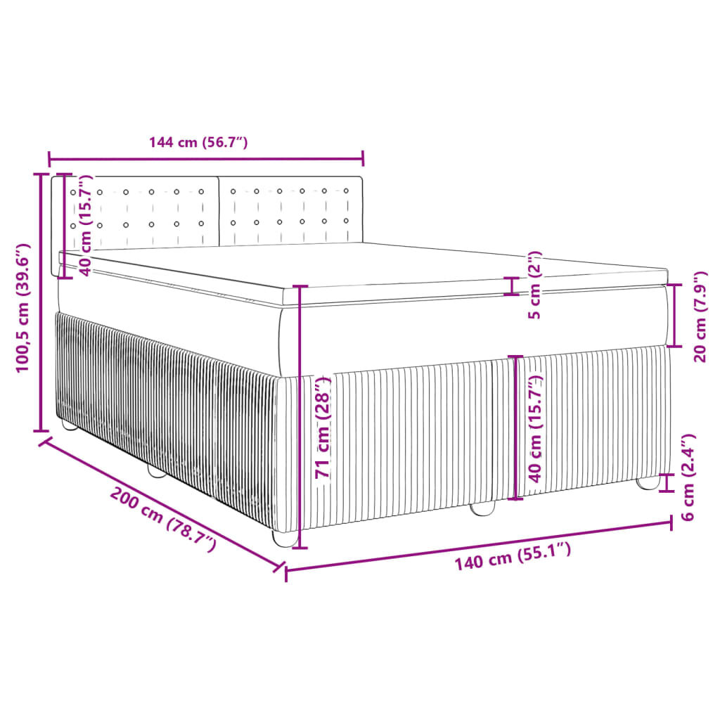 vidaXL Κρεβάτι Boxspring με Στρώμα Μπλε 140x200 εκ. Βελούδινο