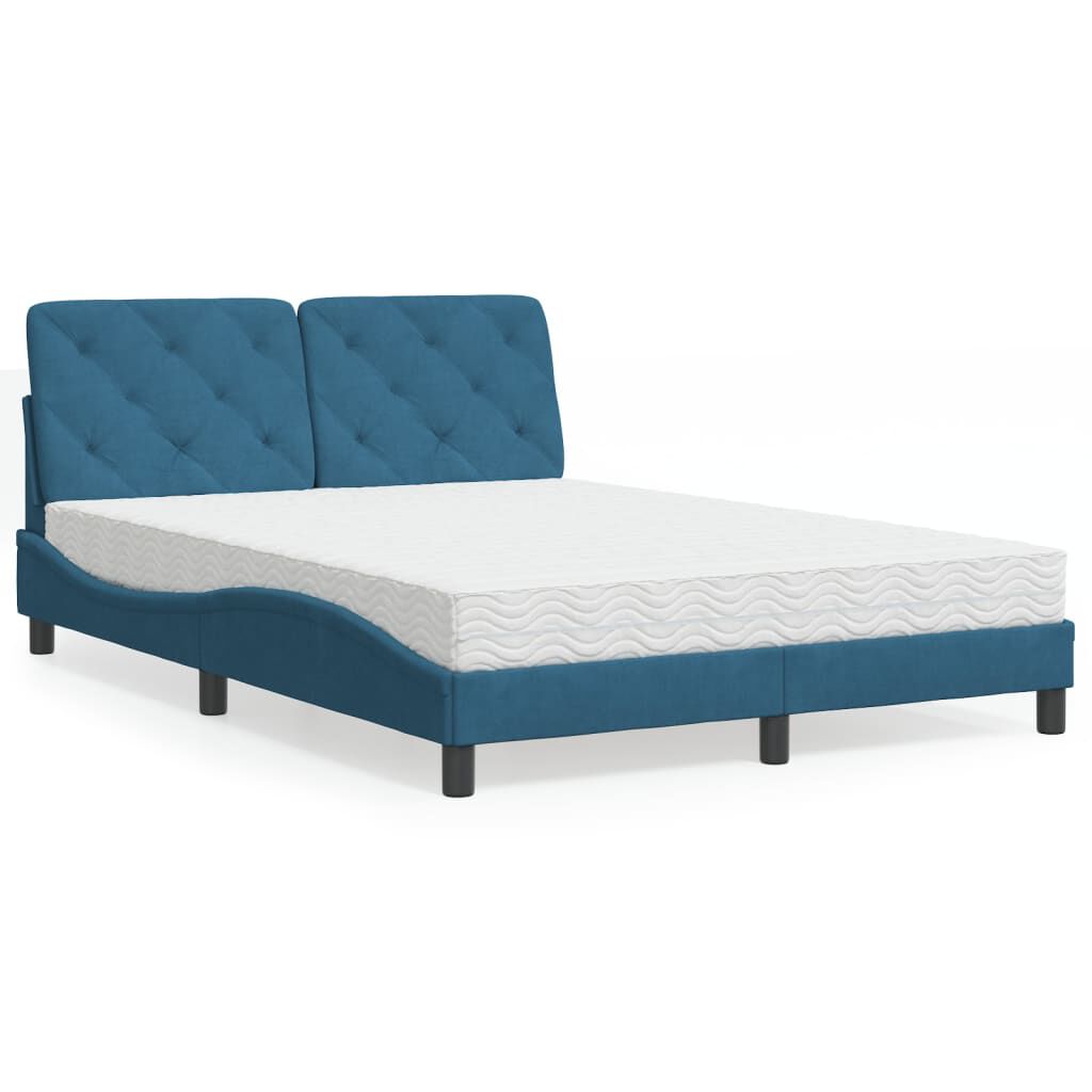vidaXL Κρεβάτι με Στρώμα Μπλε 120x200 εκ. Βελούδινο